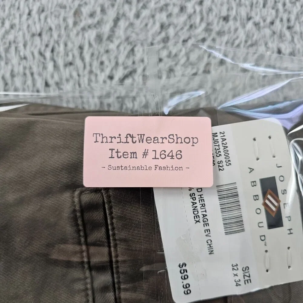 Joseph Abboud Pants 32x33 Khaki Brown Chino Comfort Stretch Preppy Casual NWT